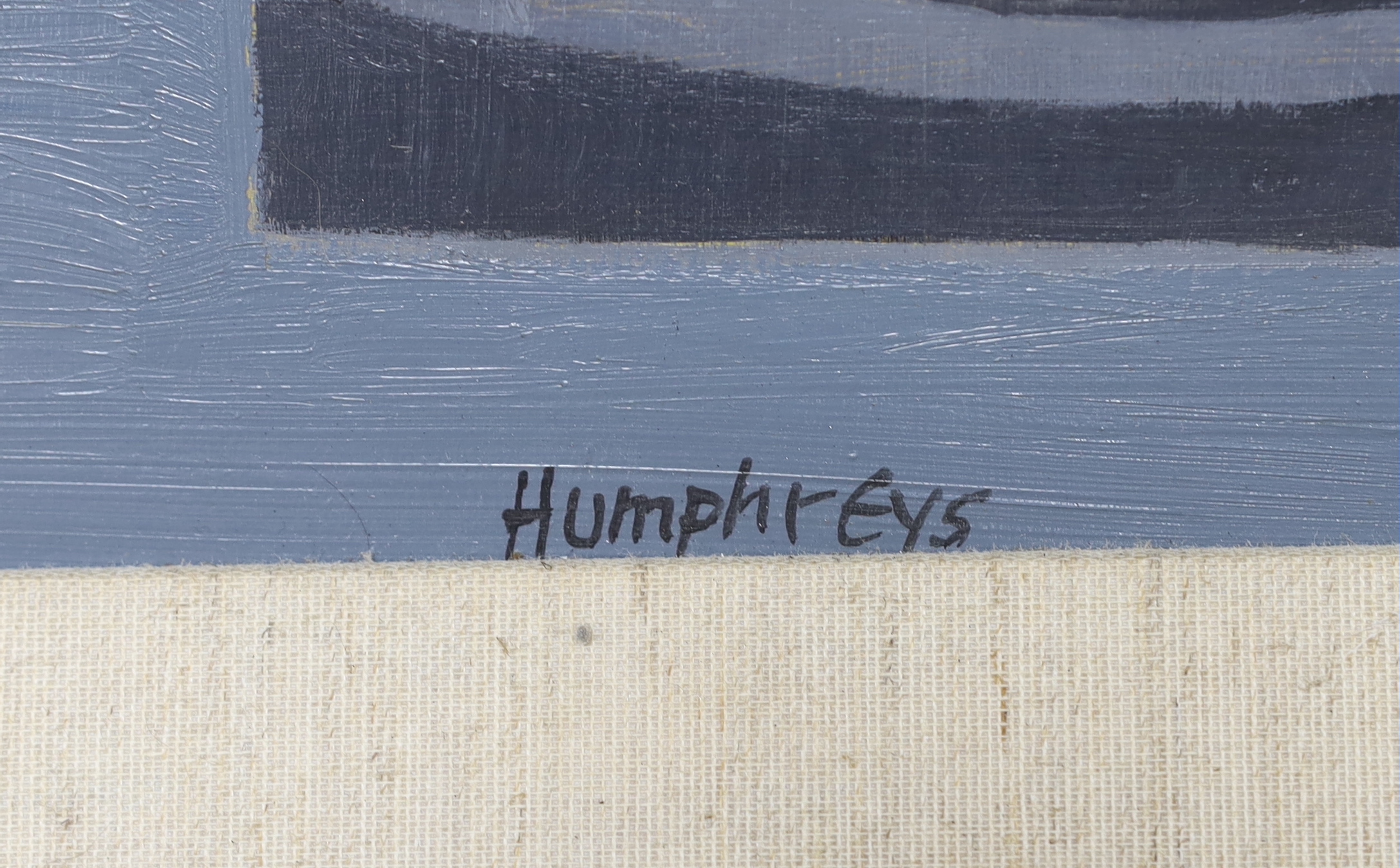 David Humphreys (b.1937), monochrome oil on board, Breton Harbour, signed, inscribed verso, 29cm x 28cm